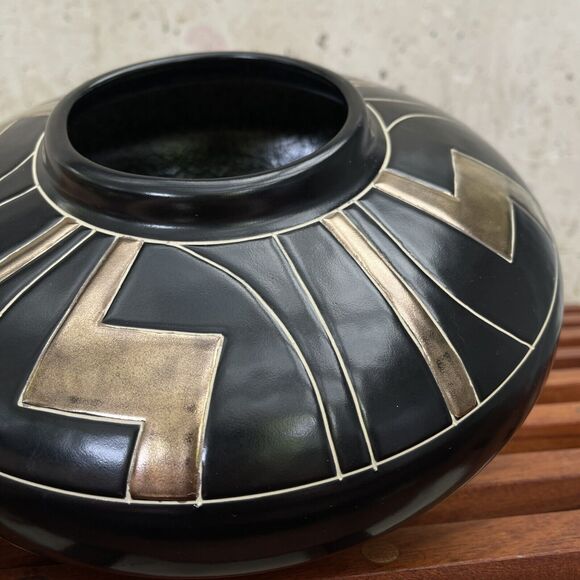 Large 11” VTG Harris Potteries Chicago "CAIRO" Art Deco Design MCM Squat Vase - Picture 5 of 7